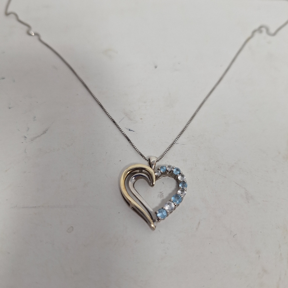 Kay Jewelers 10k Gold 925 Sterling Silver Heart Blue Topaz Pendant Necklace